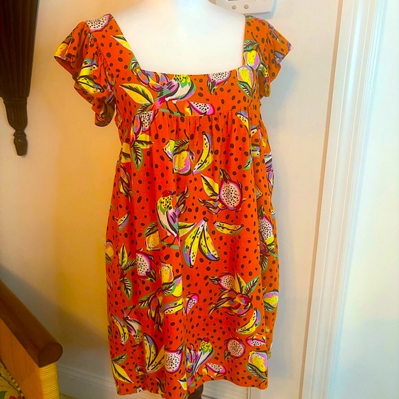Anthropologie Dresses & Skirts - ANTHROPOLOGIE KOURT Burnt Orange Fruit & Dot Print Babydoll Dress! Rayon Linen!